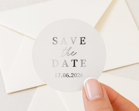 Save The Date Sticker, Wedding Save The Date, Personalised Date Sticker, Silver Foil Sticker, Wedding Sticker, Engagement Sticker