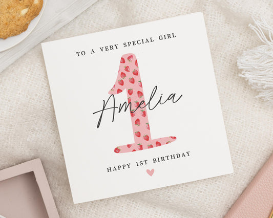 1st Birthday Card for Girl, Personalised First Birthday Card, Birthday Card for Daughter, Special Girl Birthday Card, Custom Name Card