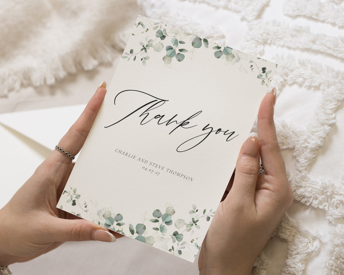 Personalised Wedding Thank You Cards, Wedding Thank You Cards, Greenery Thank You Cards, Folded Thank You Card for Wedding