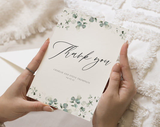 Personalised Wedding Thank You Cards, Wedding Thank You Cards, Greenery Thank You Cards, Folded Thank You Card for Wedding