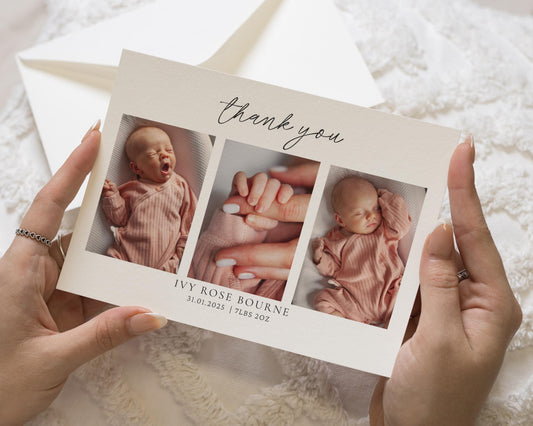 New Baby Girl Cards Thank You, Baptism Thank You, Photo Announcement Cards, Personalised Thank You Cards New Baby Girl, Postcard Thank Yous
