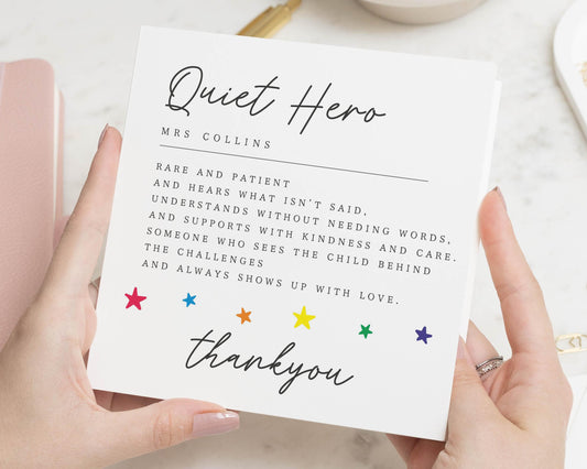 Thank You Card for SEN Teacher, Autism Appreciation Card, Quiet Hero, Personalised Rainbow Card, Special Needs Teacher Card