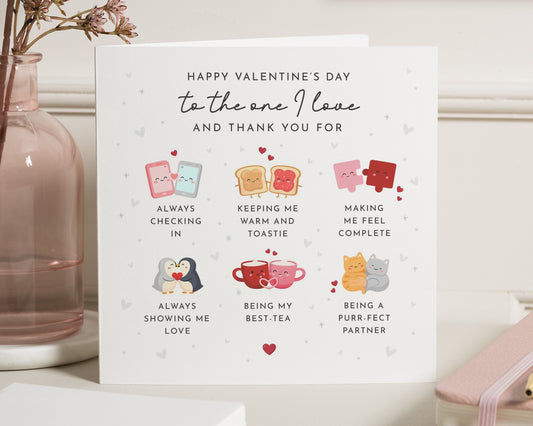 Valentines Day Card for Partner, Cute Valentines Card for Him or Her, Cat and Tea Pun Card, Romantic Card for Boyfriend Girlfriend