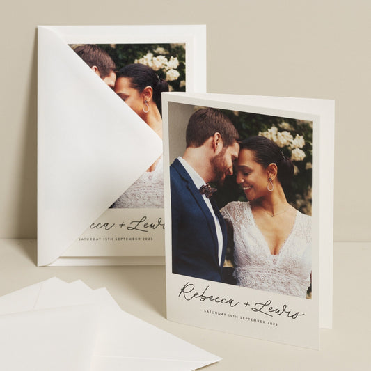 Modern Personalised Wedding Thank You Cards, Simple Thank You Wedding Cards With Photos, Wedding Thank You Cards With Envelopes