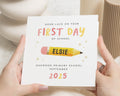 First Day of School Card, Good Luck Card for Girl, Personalised School Card, Custom Name Card, Starting School Card, Cute Pencil Card