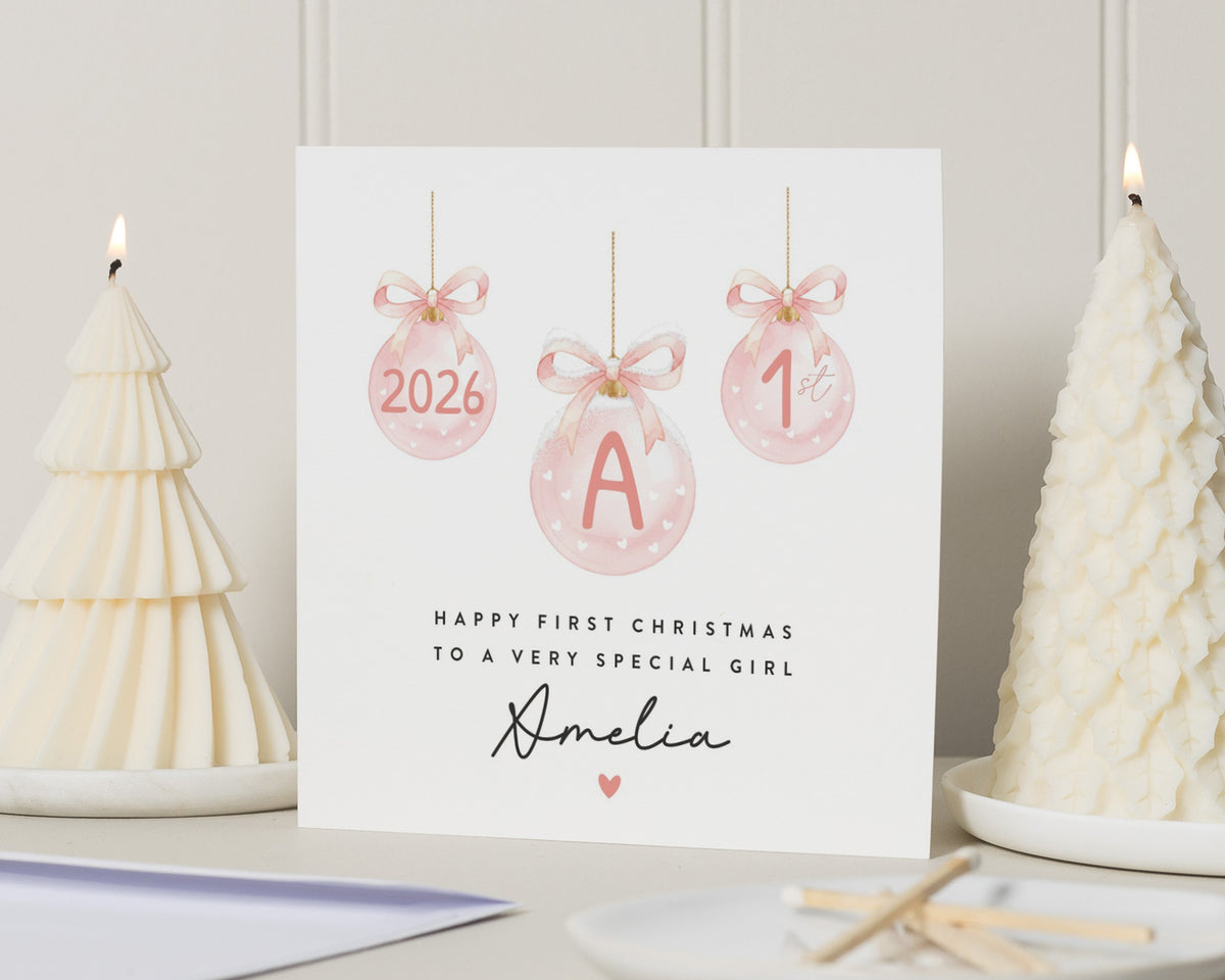 Personalised First Christmas Card for Girl, 1st Christmas Card 2026, Baby Girl Christmas Card, Daughter Granddaughter Xmas Card