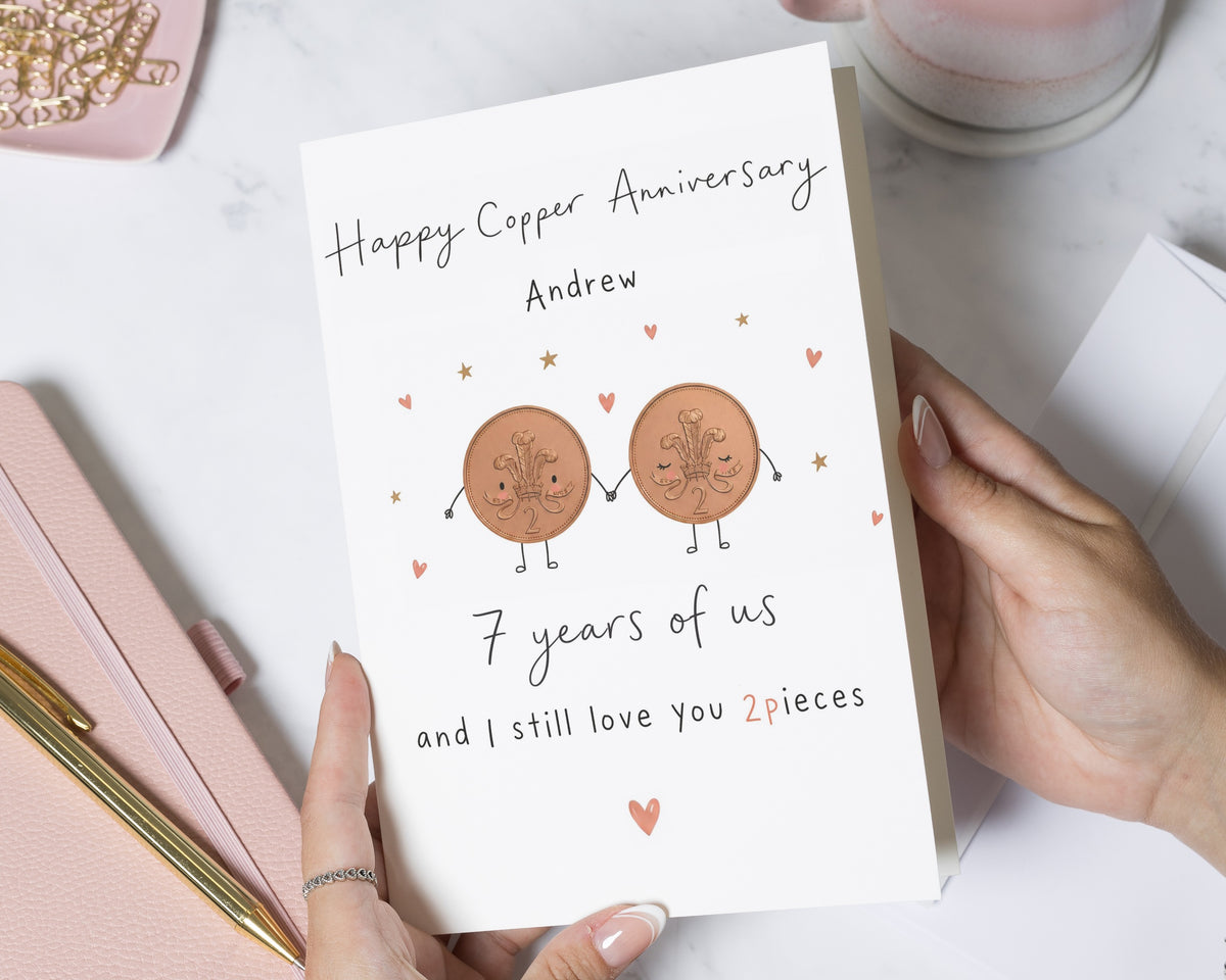 Copper Anniversary Card, 7th Anniversary Card, Personalised Anniversary Card for Husband Wife, Funny Anniversary Card for Partner