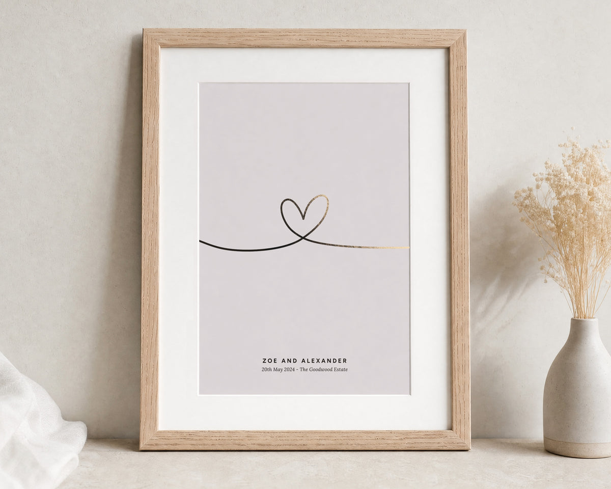 Personalised Gold Foil Couple Print, Blush Pink Wall Art, Wedding Gift, Anniversary Gift, Minimalist Heart Print, Bedroom Wall Art