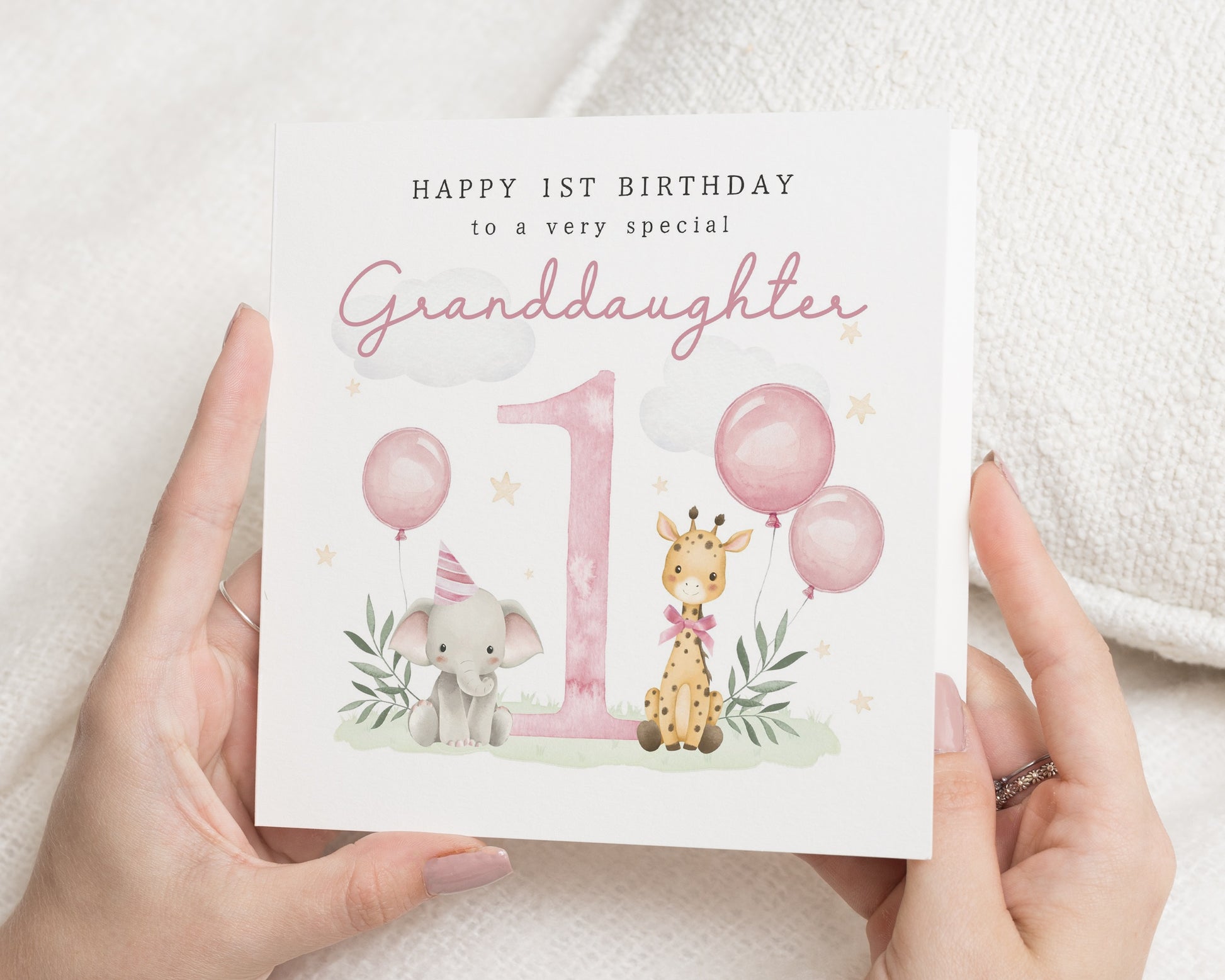 1st Birthday Card for Granddaughter, First Birthday Card for Girl, Granddaughter Birthday Card, Safari Birthday Card, Cute Birthday Card