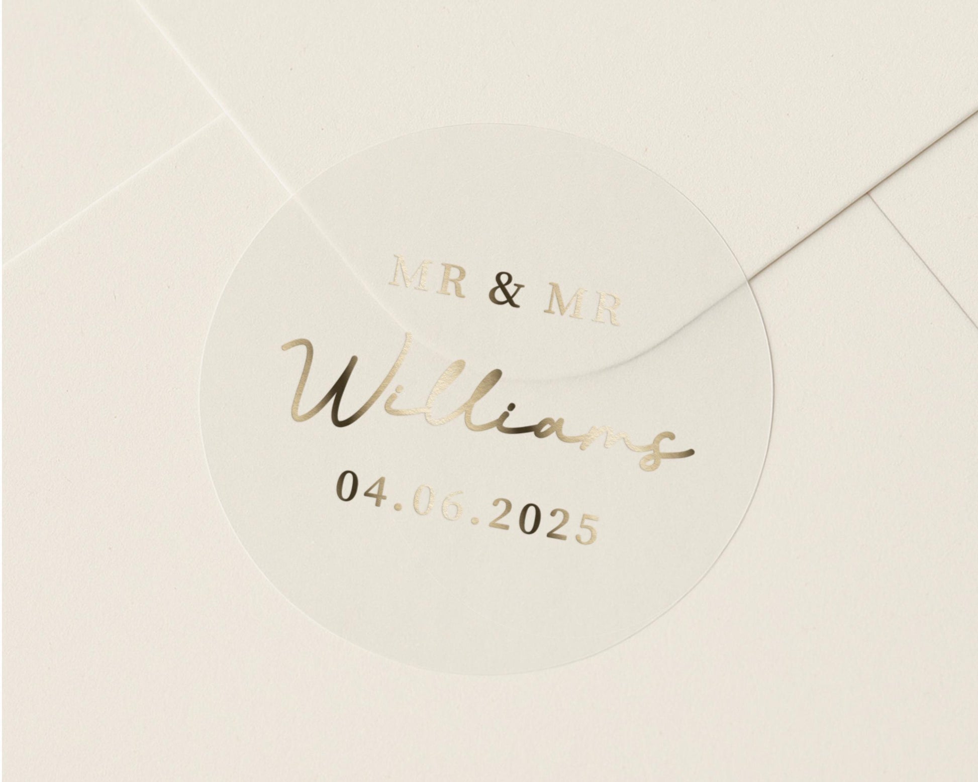 Wedding Envelope Seal, Mr and Mr Wedding Sticker, Personalised Foil Wedding Label, Gold Foil Wedding Seal, Custom Wedding Envelope Sticker
