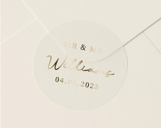 Wedding Envelope Seal, Mr and Mr Wedding Sticker, Personalised Foil Wedding Label, Gold Foil Wedding Seal, Custom Wedding Envelope Sticker