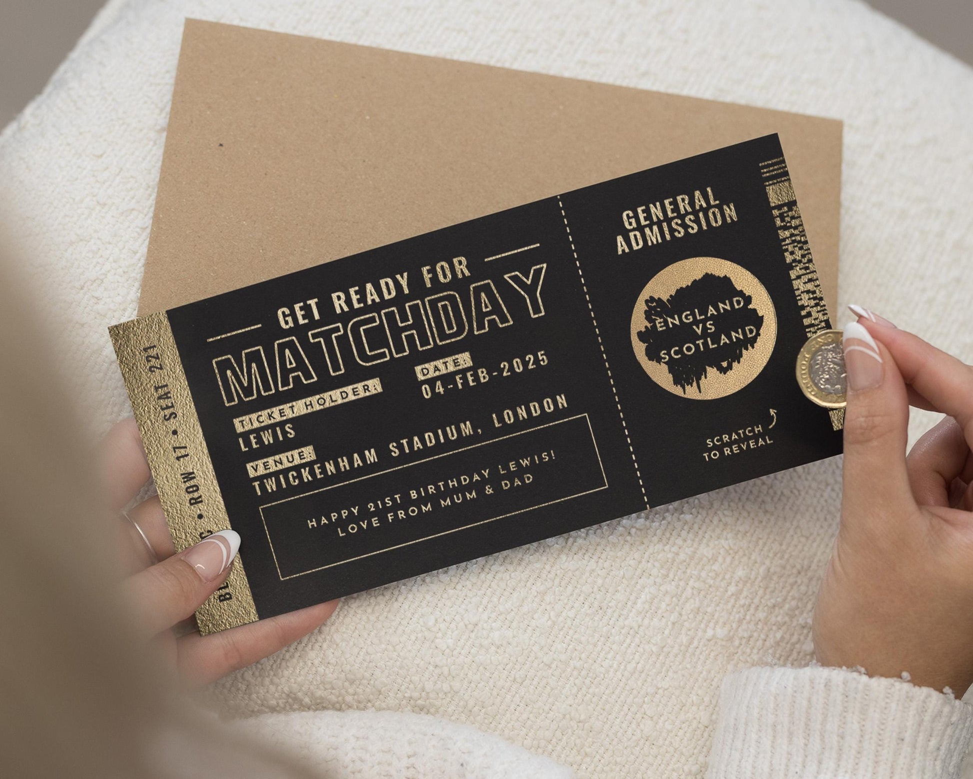 Scratch Off Football Match Ticket, Football Ticket Gift, Rugby Ticket, Football Ticket Scratch Card, Gameday Ticket, Scratch To Reveal