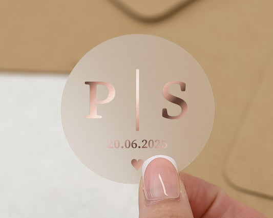 Personalised Wedding Sticker, Initials and Date Sticker, Rose Gold Foil, Custom Wedding Seal, Envelope Sticker, Wedding Favour Label