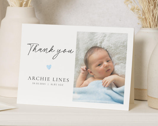 New Baby Boy Announcement Card, Baby Boy Thankyou Cards, Baby Thank You Baptism Cards, New Born Thank You, Baby Thank You With Photos