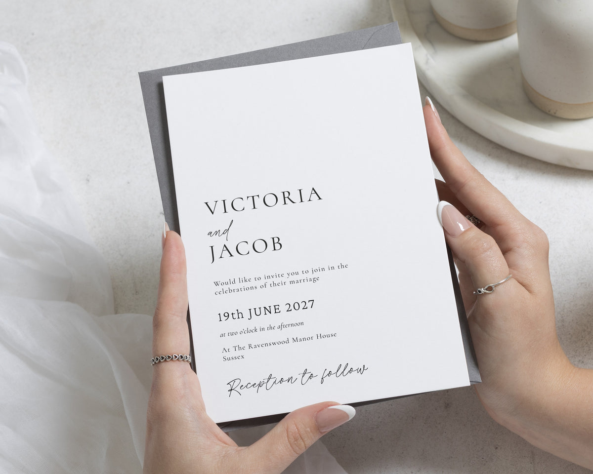 Minimalist Black and White Wedding Invitations, Elegant Typography Wedding Invite, Simple Personalised Invitation Suite
