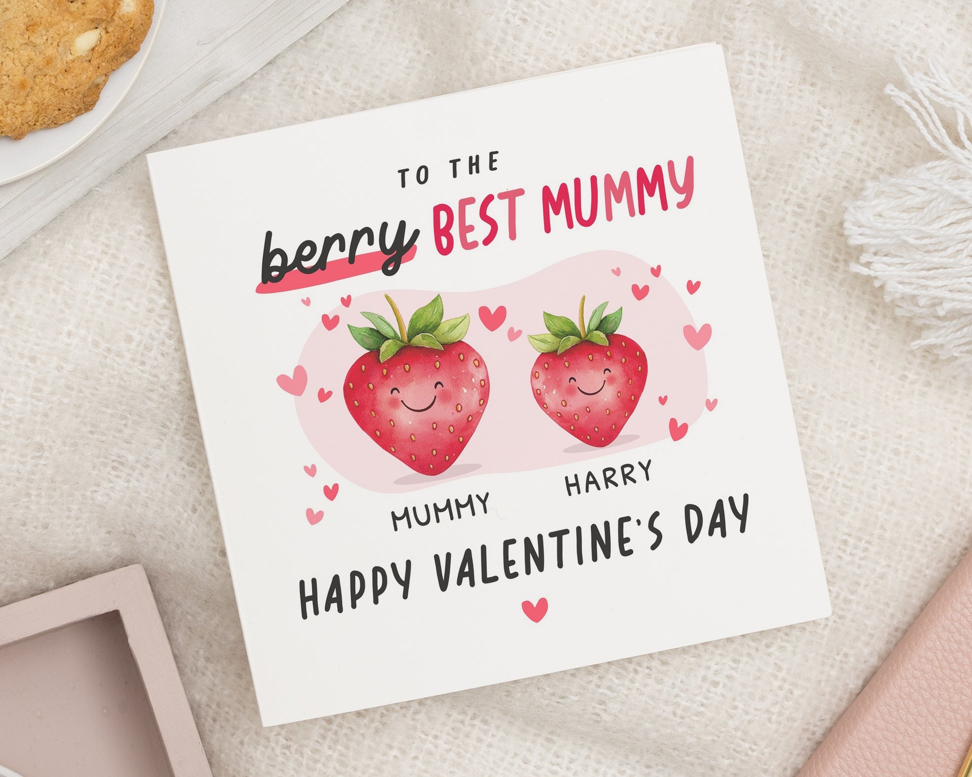 Valentines Day Card for Mummy, Personalised Valentines Card for Mum, Cute Strawberry Card, Valentines Card from Kids, Best Mummy Card