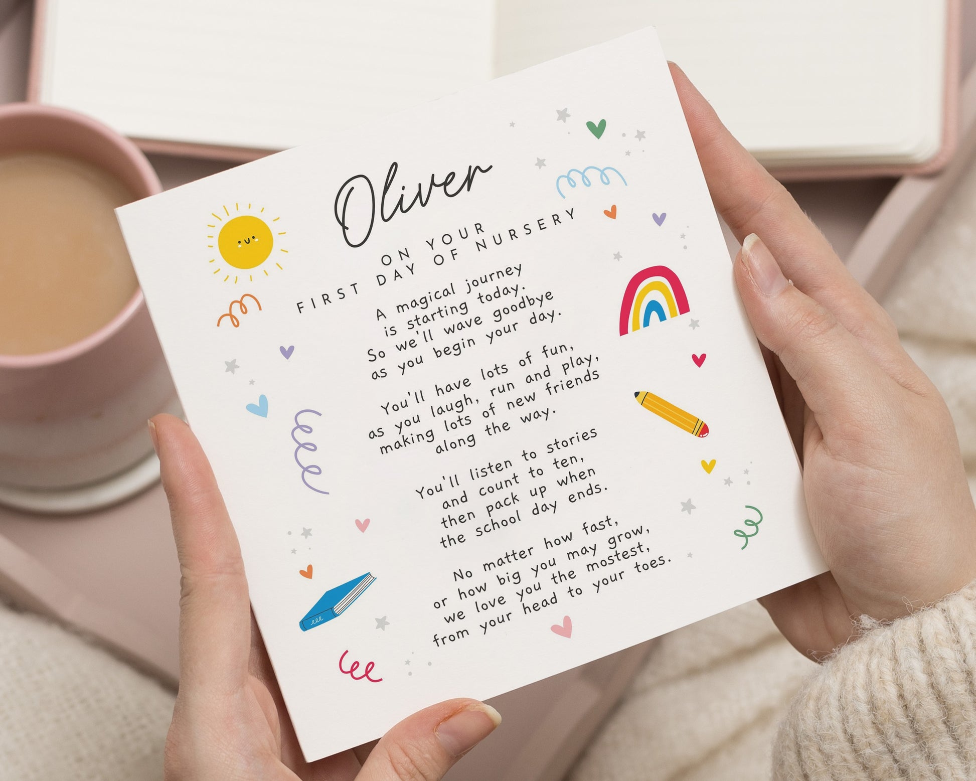 Personalised First Day of Nursery Card, Good Luck Nursery Card, First Day at Preschool Card, Back to School Card for Child, Kids Poem Card