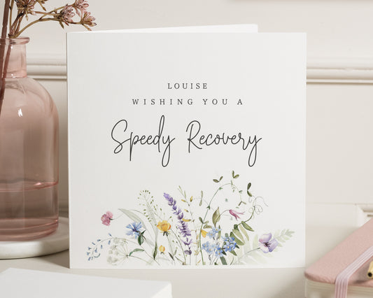 Speedy Recovery Card, Get Well Soon Card, Personalised Card for Her, Floral Get Well Card, Thinking of You Card, Custom Name Card