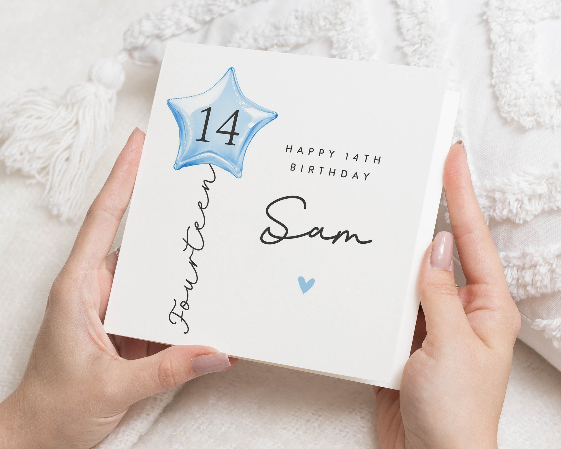 14th Birthday Card, Personalised Birthday Card for Boy, 14th Birthday Card for Son, Blue Balloon Birthday Card, Birthday Card for Him
