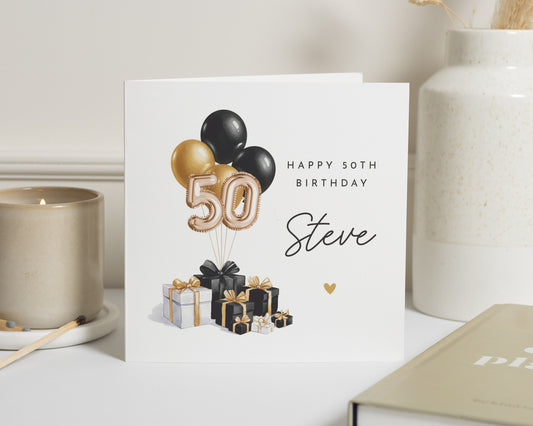 50th Birthday Card for Him, Personalised Birthday Card, Birthday Card for Dad, Husband, Friend, Custom 50th Birthday Card, Balloon Card