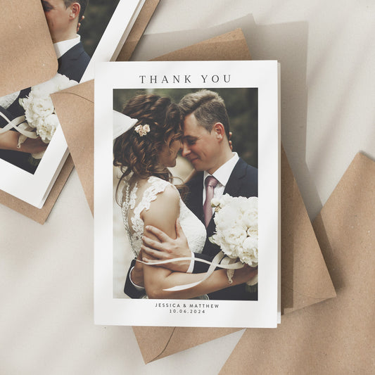 Folded Wedding Thank You Cards, Wedding Card With Photo, Thank You Cards Wedding, Modern Wedding Thank You Cards To Guests