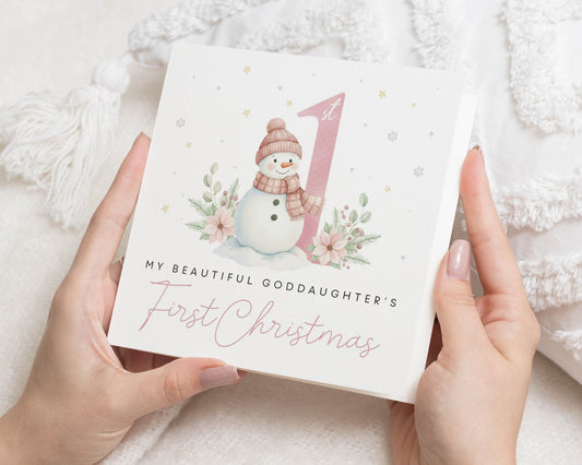 First Christmas Card for Goddaughter, 1st Christmas Card, Personalised Goddaughter Christmas Card, Cute Snowman Christmas Card