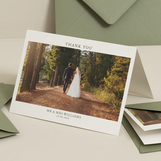 Traditional Design Wedding Thank You Cards, Simple Large Photo Thank You Cards With Envelopes, Simple Wedding Thank You Cards, Wedding Photo