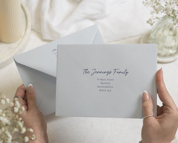 Pale Blue Envelopes with Guest or Return Address Printing, C6, 5x7 or C5 Printed Wedding Invitation Envelopes (Glacier)