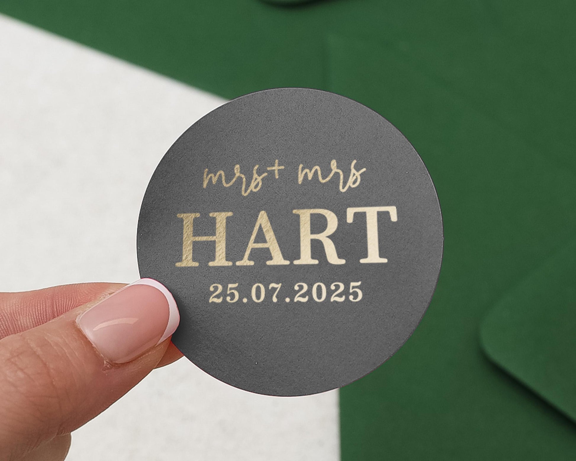 Personalised Wedding Sticker, Mrs And Mrs Wedding Label, Custom Name Date Sticker, Gold Foil Wedding Sticker, Gay Wedding Favour Label