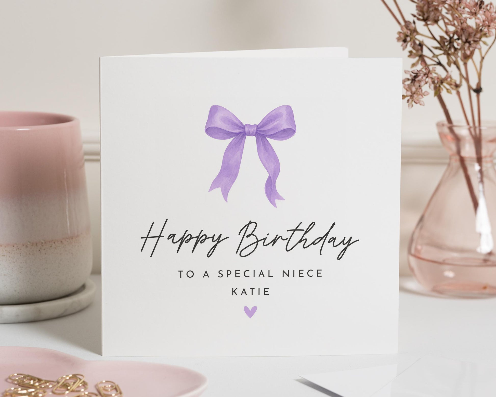 Birthday Card for Niece, Special Niece Birthday Card, Personalised Birthday Card for Girl, Cute Birthday Card, Purple Bow Birthday Card