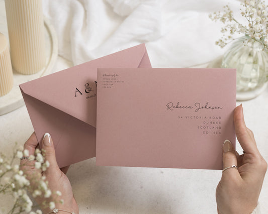 Dusty Pink Envelopes with Guest or Return Address Printing, C6, 5x7 or C5 Pink Wedding Invitation Envelopes (Peony)