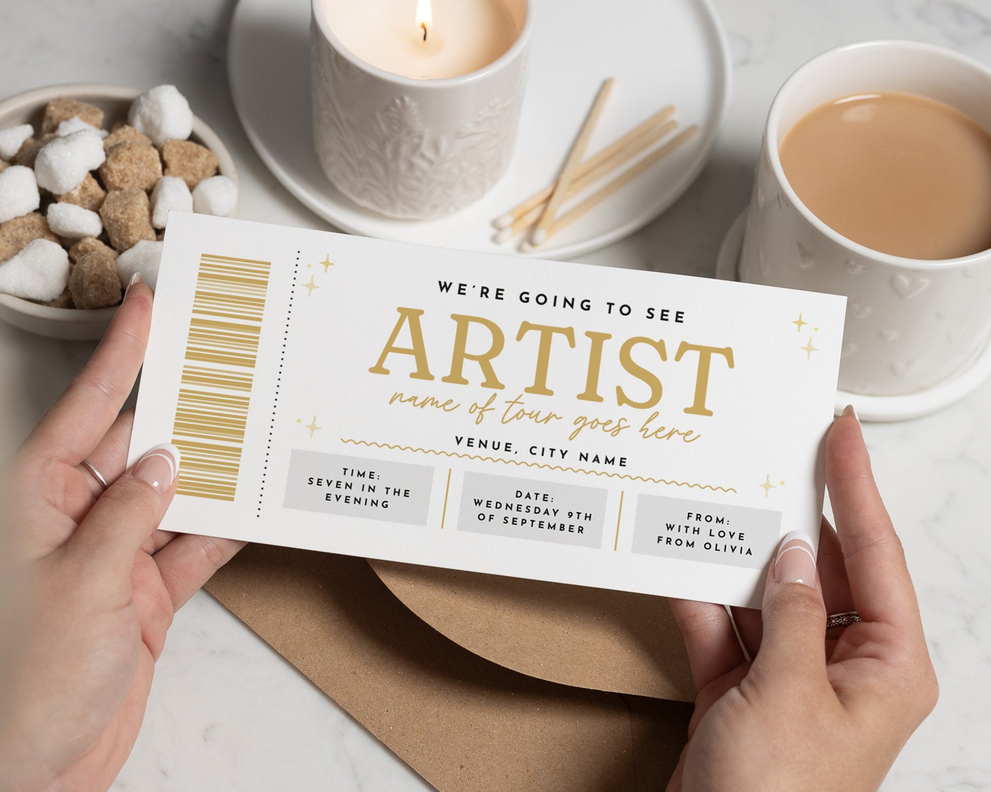 Personalised Concert Ticket Gift, Custom Concert Reveal, Scratch To Reveal, Gift Voucher For Her, Birthday Gift For Friend