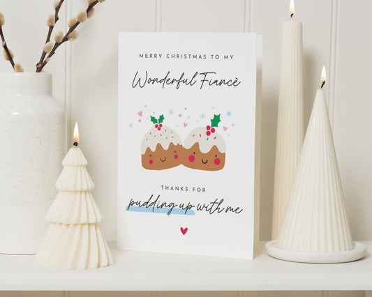 Christmas Card for Fiancé, Fiance Christmas Card for Him, Funny Xmas Card, Cute Christmas Card, Pudding Pun Card for Partner