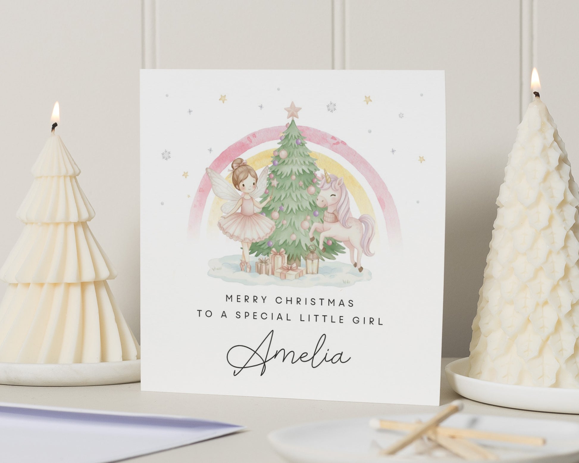 Christmas Card for Girl, Personalised Christmas Card, Fairy and Unicorn Card, Special Little Girl Christmas Card, Cute Christmas Card