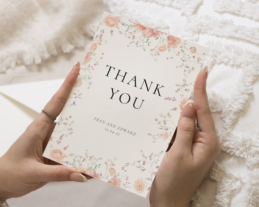 Personalised Wedding Thank You Cards, Personalised Thank You Cards, Floral Wedding Thank You Cards, Wedding Thank You Card, A6 5x7 Cards