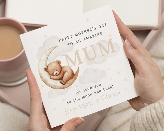 Mother's Day Card for Mum, Mother's Day Card from Kids, Cute Bear Mother's Day Card, Personalised Mother's Day Card for Her