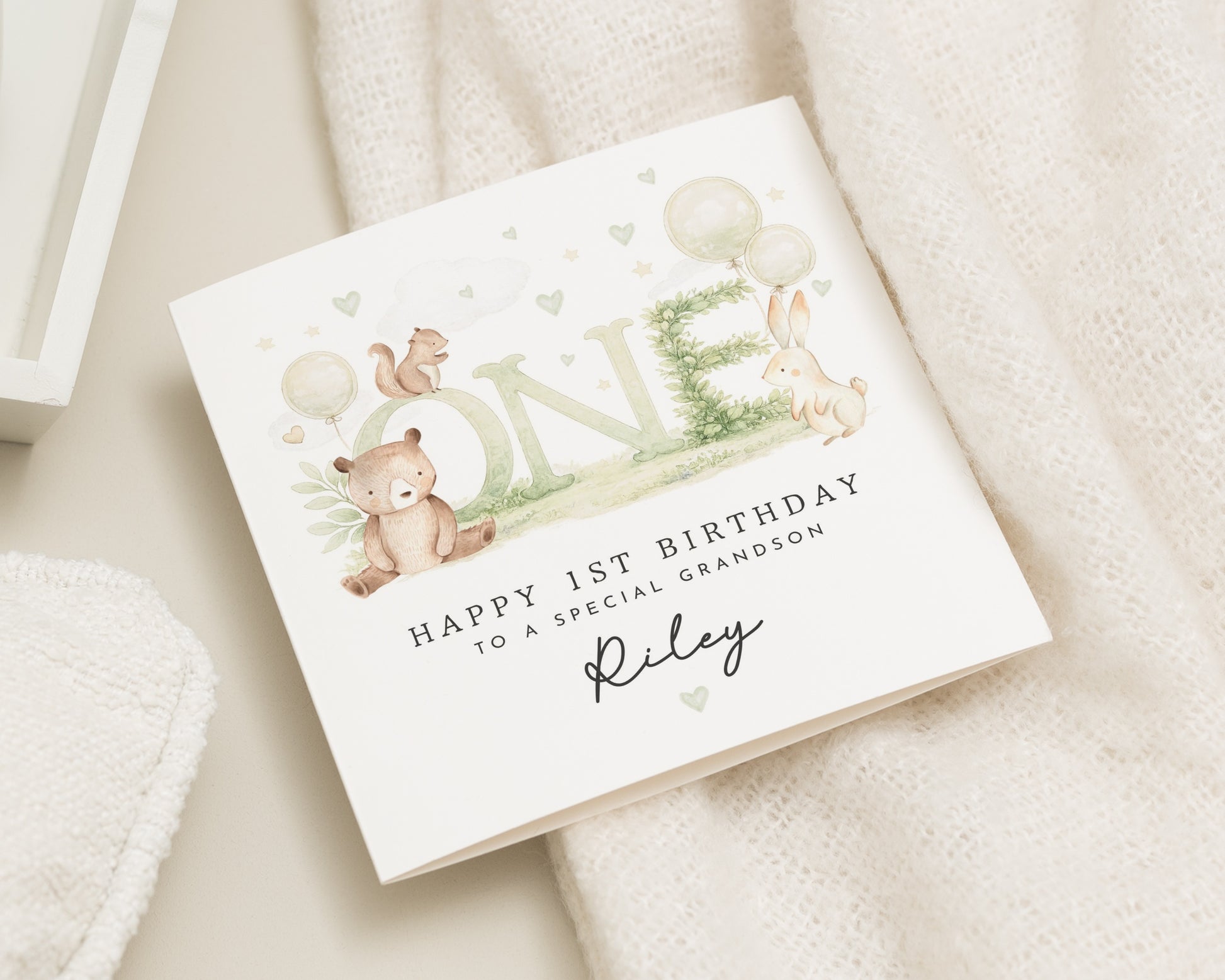 1st Birthday Card for Grandson, Special Grandson Birthday Card, Personalised First Birthday Card, Cute Animal Birthday Card