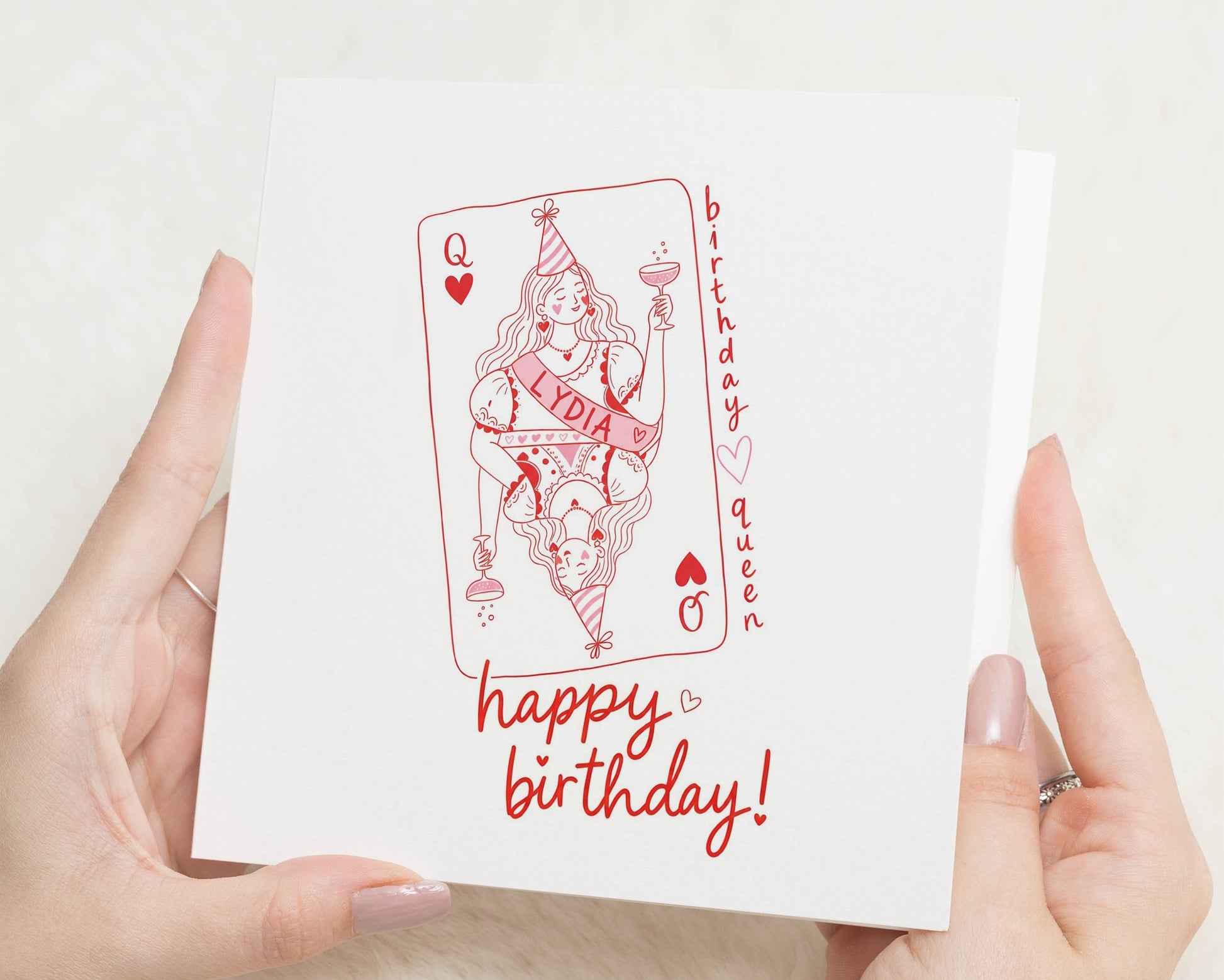 Birthday Card for Her, Birthday Queen Card, Personalised Birthday Card, Birthday Card for Friend, Cute Birthday Cards, Queen of Hearts Card