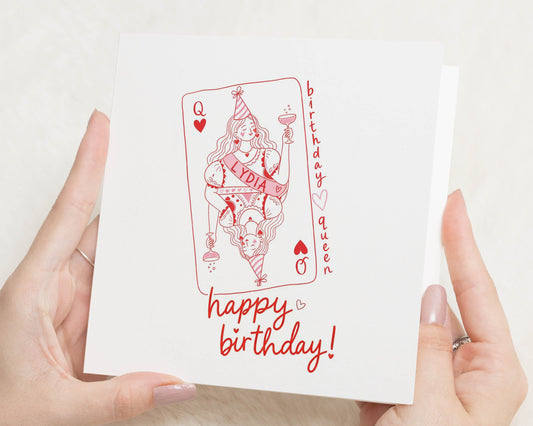 Birthday Card for Her, Birthday Queen Card, Personalised Birthday Card, Birthday Card for Friend, Cute Birthday Cards, Queen of Hearts Card
