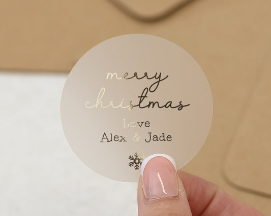 Merry Christmas Sticker, Personalised Christmas Sticker, Custom Christmas Label, Christmas Gift Sticker, Gold Foil Christmas Sticker