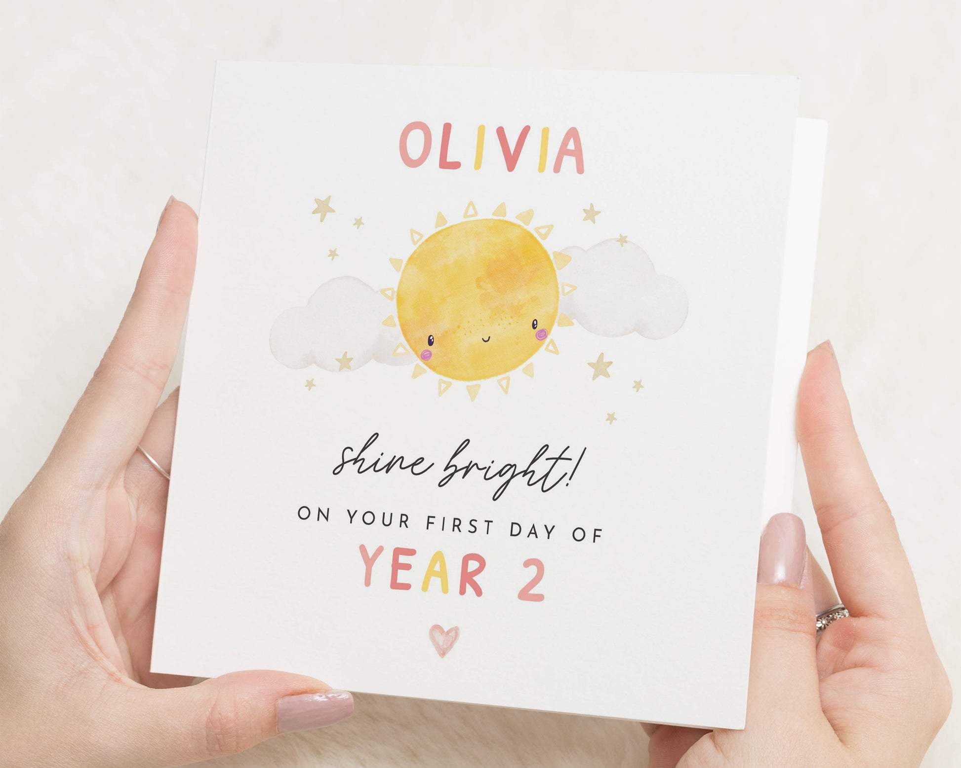First Day of School Card, Personalised Card for Year 2, Shine Bright Card, Back to School Card for Girl, Custom Name Card