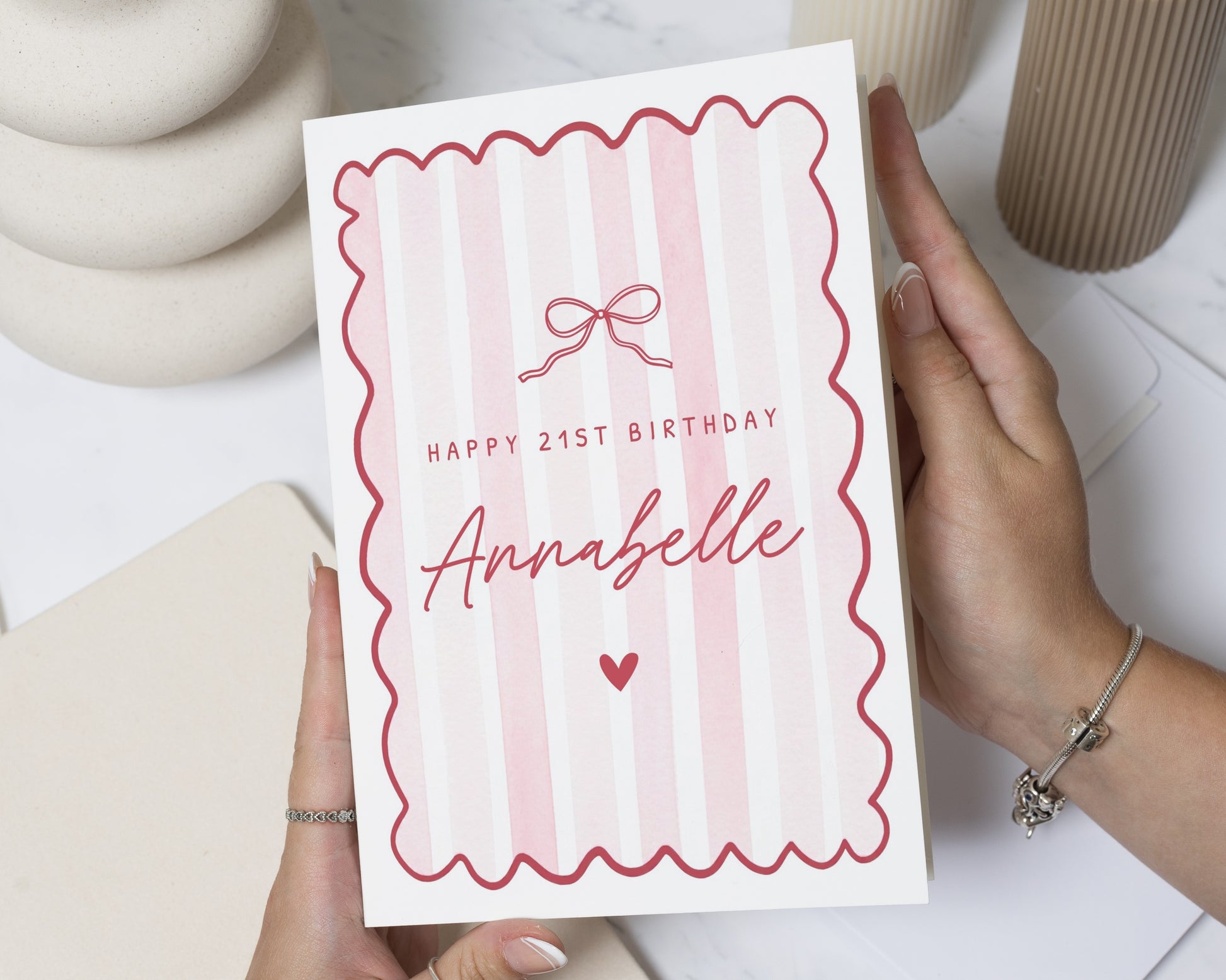 21st Birthday Card, Personalised 21st Birthday Card for Her, Birthday Card for Daughter, Sister, Friend, Pink Bow Birthday Card