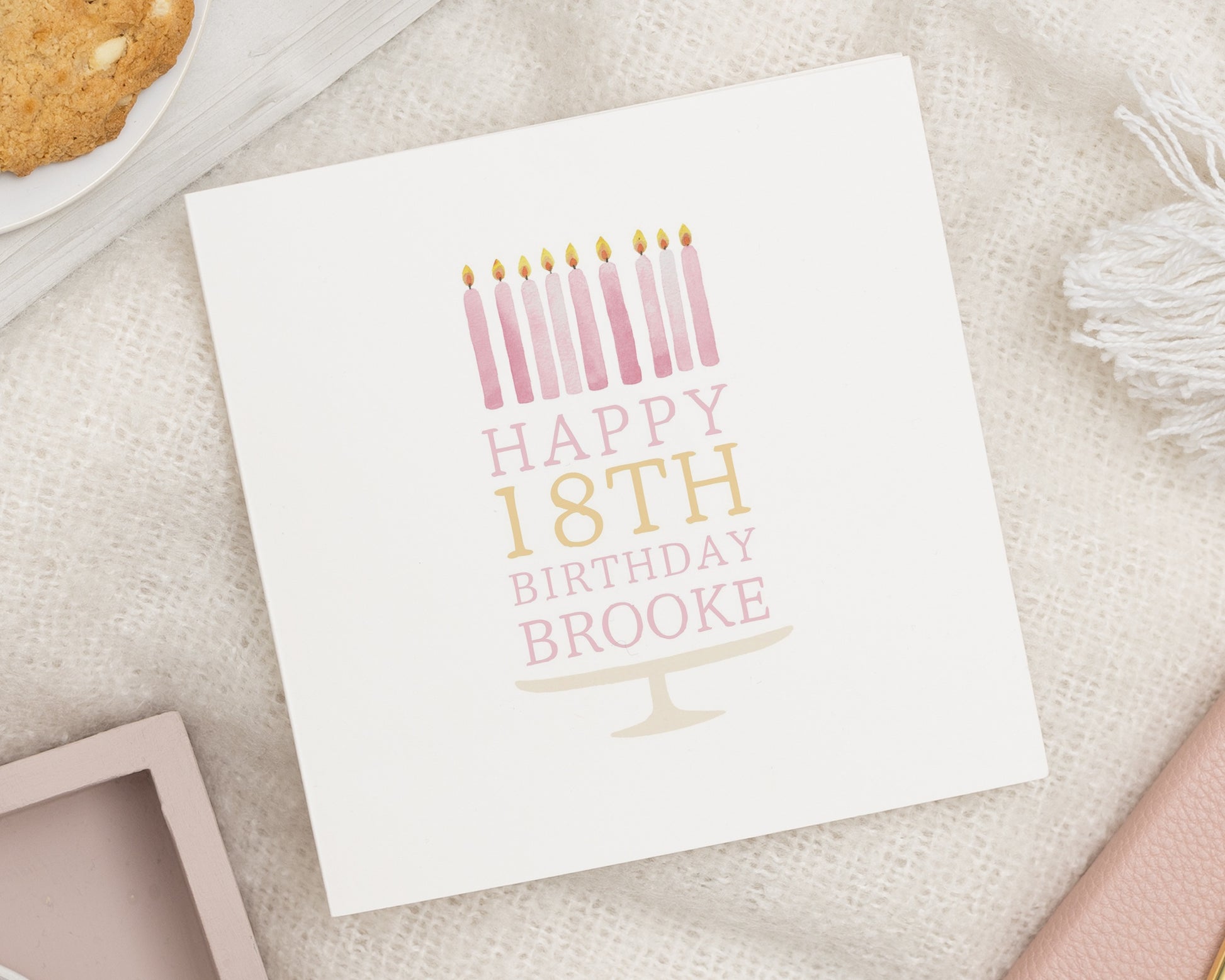 18th Birthday Card, Personalised Birthday Card for Her, Custom Name Card, Daughter 18th Birthday, Pink Candle Card