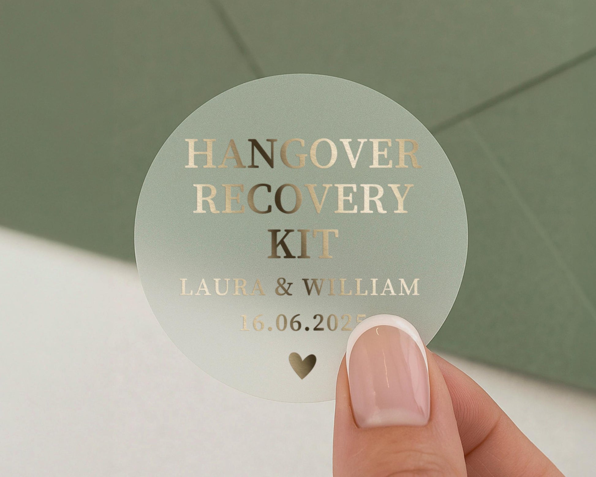 Hangover Recovery Kit Sticker, Wedding Recovery Sticker, Personalised Wedding Sticker, Gold Foil Label, Wedding Favour Sticker