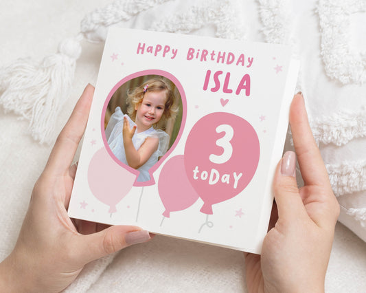 3rd Birthday Card, Personalised Birthday Card for Girl, Girls Birthday Card, Daughter Birthday Card, Photo Birthday Card, Age 3 Card