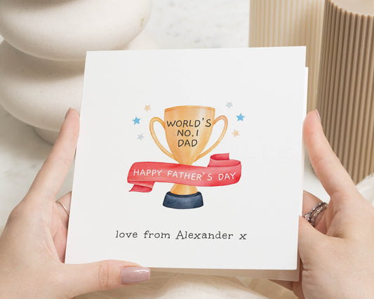 Father's Day Card for Dad, Personalised Fathers Day Card, Dad Card from Son Daughter, World's Number 1 Dad Daddy Card