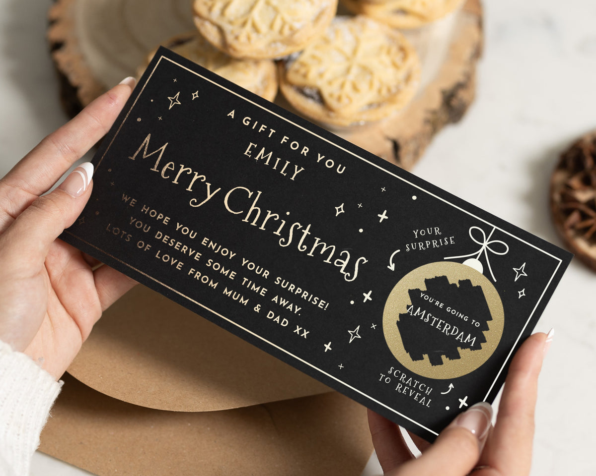 Christmas Gift Voucher for Daughter, Scratch Off Holiday Reveal, Weekend Away Gift Voucher, Personalised Travel Surprise Card