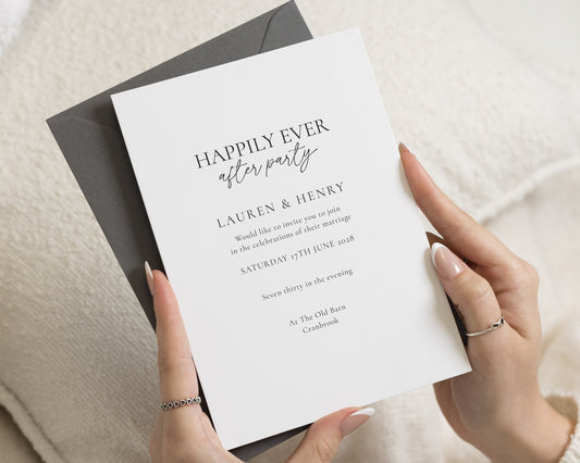 Minimalist Wedding Invitations, Black and White Wedding Invite, Happily Ever After Party, Elegant Typography Invitation Suite
