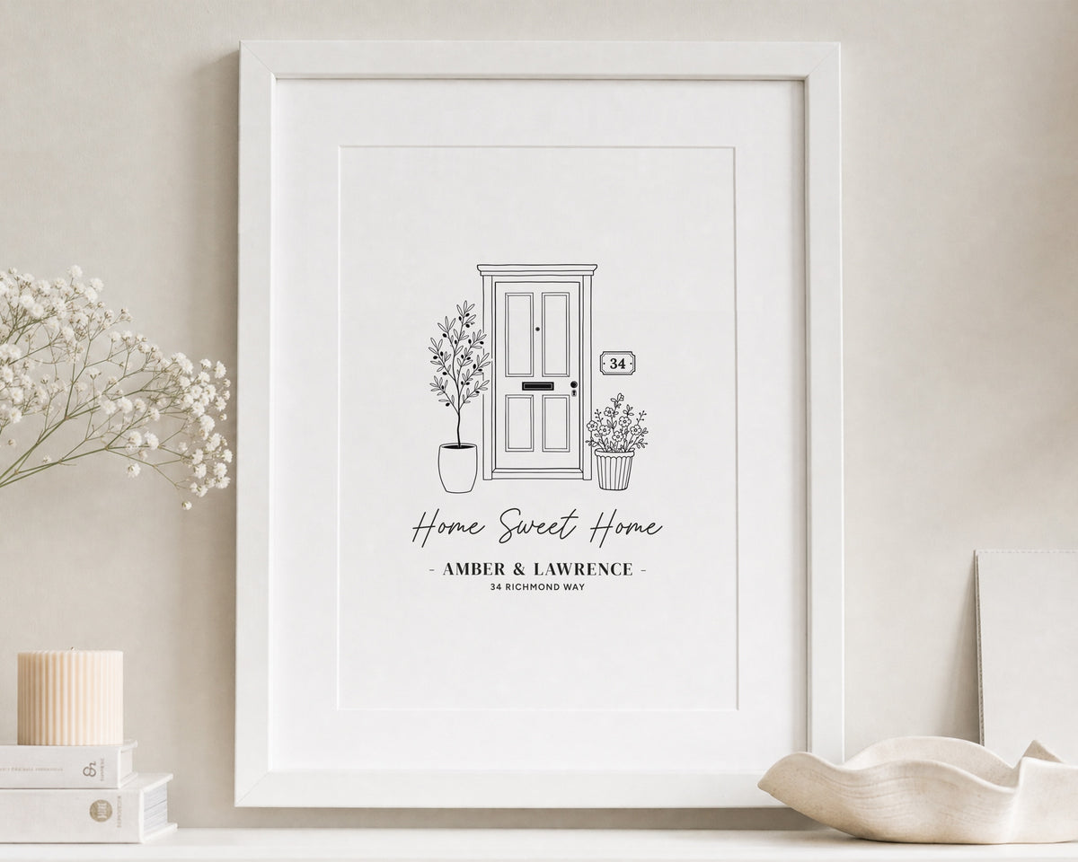 Personalised New Home Print, Home Sweet Home Address Print, White Wall Art, House Warming Gift, First Home Gift, Hallway Wall Art