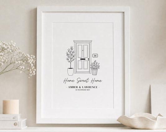 Personalised New Home Print, Home Sweet Home Address Print, White Wall Art, House Warming Gift, First Home Gift, Hallway Wall Art